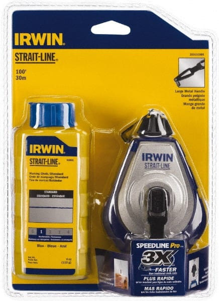 Irwin - 100' Long Reel & Chalk Set - Blue, Includes (1) 4 oz Standard Blue Chalk (3.5:1) & (1) SPEEDLINE Pro Chalk Reel - Exact Tooling