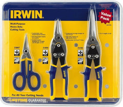 Irwin - 3 Piece Aviation Snip Set - Left, Right, Straight, 7, 10, 11-3/4" OAL, 1-5/16, 2, 3-1/8" LOC - Exact Tooling