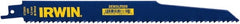 Irwin Blades - 9" Long, Bi-Metal Reciprocating Saw Blade - Tapered Profile, 6 TPI, Toothed Edge, Tang Shank - Exact Tooling