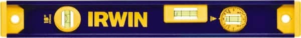 Irwin - Magnetic 18" Long 3 Vial I-Beam Level - Aluminum, Blue/Yellow, 1 Plumb & 2 Level Vials - Exact Tooling