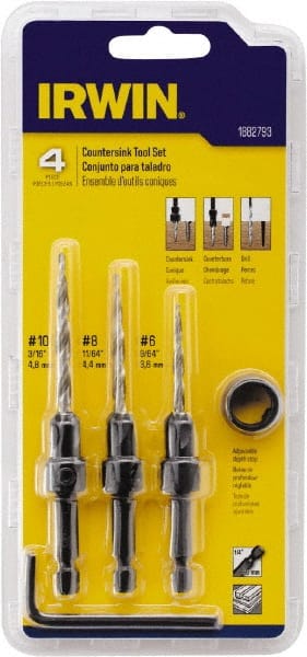 Irwin - 4 Piece, 5/16 to 7/16" Head Diam, Single End Countersink Set - Exact Tooling