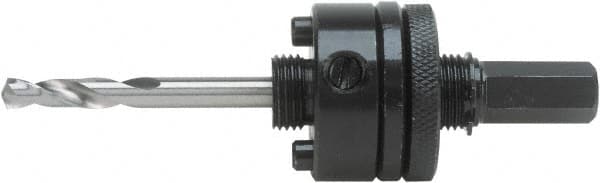 Irwin - 1-1/4 to 6" Tool Diam Compatibility, Hex Shank, Steel Integral Pilot Drill, Hole Cutting Tool Arbor - 3/8" Min Chuck, Hex Shank Cross Section, Threaded Shank Attachment, For Hole Saws - Exact Tooling