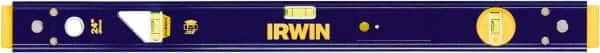 Irwin - 24" Long 3 Vial Box Beam Level - Aluminum, Blue/Yellow, 1 Level & 2 Plumb Vials - Exact Tooling