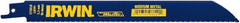 Irwin Blades - 8" Long, Bi-Metal Reciprocating Saw Blade - Straight Profile, 18 TPI, Toothed Edge, Tang Shank - Exact Tooling