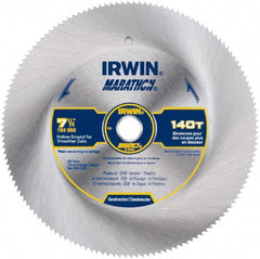 Irwin Blades - 7-1/4" Diam, 5/8" Arbor Hole Diam, 150 Tooth Wet & Dry Cut Saw Blade - High Carbon Steel, Smooth Action, Standard Round Arbor - Exact Tooling