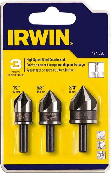 Irwin - 3 Piece, 1/2 to 3/4" Head Diam, 82° Included Angle, Single End Countersink Set - Exact Tooling