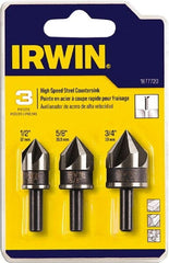 Irwin - 3 Piece, 1/2 to 3/4" Head Diam, 82° Included Angle, Single End Countersink Set - Exact Tooling
