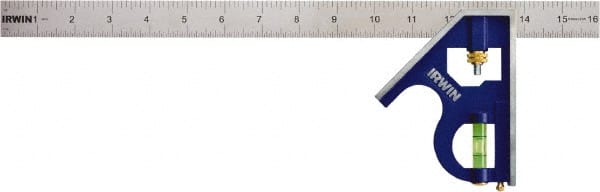 Irwin - 2 Piece, 16" Combination Square Set - 1/16, 1/32, 1/64 & 1/8" (4R) Graduation, Stainless Steel Blade, Cast Zinc Square Head - Exact Tooling
