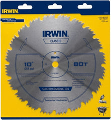 Irwin Blades - 10" Diam, 5/8" Arbor Hole Diam, 80 Tooth Wet & Dry Cut Saw Blade - High Carbon Steel, Smooth Action, Standard Round Arbor - Exact Tooling