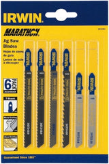 Irwin Blades - 6 Piece, 3" to 4" Long, 6 to 20 Teeth per Inch, Bi-Metal and Carbon Jig Saw Blade Set - Toothed Edge, T-Shank - Exact Tooling