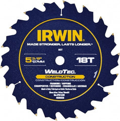 Irwin Blades - 5-3/8" Diam, 10mm Arbor Hole Diam, 18 Tooth Wet & Dry Cut Saw Blade - Carbide-Tipped, Straight Action, Standard Round Arbor - Exact Tooling