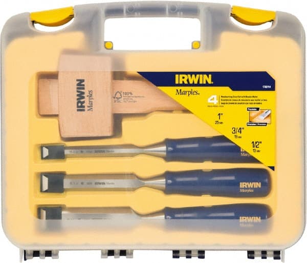 Irwin - 4 Piece Wood Chisel Set - Polypropylene, Sizes Included 1/2 to 1" - Exact Tooling