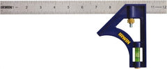 Irwin - 2 Piece, 12" Combination Square Set - 1/16, 1/32, 1/64 & 1/8" (4R) Graduation, Stainless Steel Blade, ABS Square Head - Exact Tooling