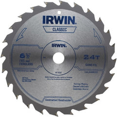 Irwin - 6-1/2" Diam, 5/8" Arbor Hole Diam, 24 Tooth Wet & Dry Cut Saw Blade - Carbide-Tipped, Smooth Action, Diamond Arbor - Exact Tooling