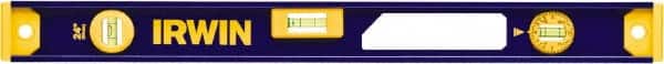 Irwin - Magnetic 24" Long 3 Vial I-Beam Level - Aluminum, Blue/Yellow, 1 Plumb & 2 Level Vials - Exact Tooling