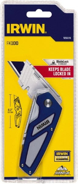 Irwin - Fixed Folding Utility Knife - Metal Handle, 1 Blade Included - Exact Tooling