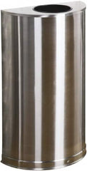 Rubbermaid - 12 Gal Silver Half-Round Decorative Waste Receptacle With Top - Stainless Steel, 32" High x 18" Wide - Exact Tooling