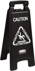 Rubbermaid - Attention/Caution/Cuidado, 11" Wide x 25" High, Polypropylene Floor Sign - English/French/Spanish, A-Frame, White on Black, For Accident Prevention - Exact Tooling