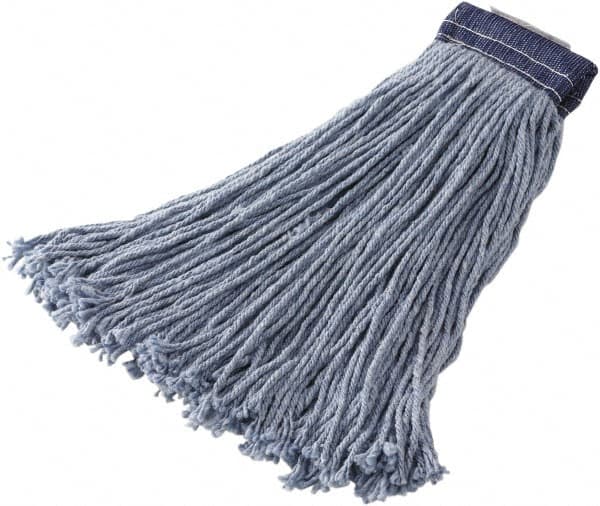 Rubbermaid - 5" Blue Head Band, Medium Blended Fiber Cut End Mop Head - 4 Ply, Clamp Jaw Connection - Exact Tooling