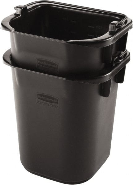 Rubbermaid - 5 Qt, 215.9mm High, Plastic Rectangular Black Single Pail - Handle Included, 190.5mm Top Length x 234.95mm Top Width - Exact Tooling