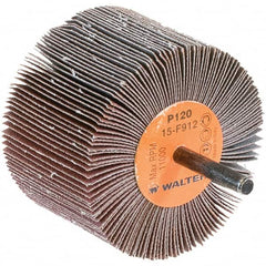 WALTER Surface Technologies - 3" Diam x 2" Face Width, Fine Aluminum Oxide Coated Mounted Flap Wheel - 1/4" Shank Mount, 120 Grit, Cloth Backing, 11,000 Max RPM - Exact Tooling