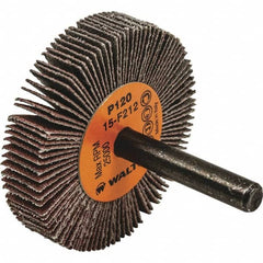 WALTER Surface Technologies - 2" Diam x 3/8" Face Width, Fine Aluminum Oxide Coated Mounted Flap Wheel - 1/4" Shank Mount, 120 Grit, Cloth Backing, 25,000 Max RPM - Exact Tooling