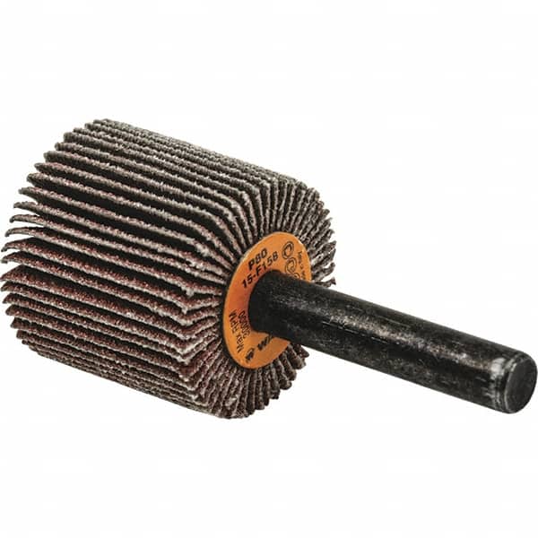 WALTER Surface Technologies - 1" Diam x 1" Face Width, Fine Aluminum Oxide Coated Mounted Flap Wheel - 1/4" Shank Mount, 120 Grit, Cloth Backing, 25,000 Max RPM - Exact Tooling