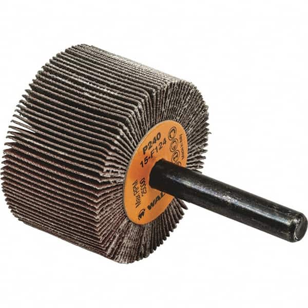 WALTER Surface Technologies - 1-1/2" Diam x 1" Face Width, Coarse Aluminum Oxide Coated Mounted Flap Wheel - 1/4" Shank Mount, 40 Grit, Cloth Backing, 25,000 Max RPM - Exact Tooling