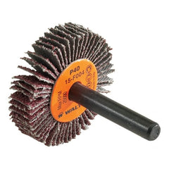 WALTER Surface Technologies - 1" Diam x 3/8" Face Width, Coarse Aluminum Oxide Coated Mounted Flap Wheel - 1/4" Shank Mount, 40 Grit, Cloth Backing, 30,000 Max RPM - Exact Tooling