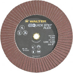 WALTER Surface Technologies - 120 Grit, 6" Disc Diam, Aluminum Oxide Flap Disc - 8,600 Max RPM, Fiber Backing, Hook & Loop Attaching System, Coated - Exact Tooling