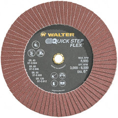 WALTER Surface Technologies - 80 Grit, 6" Disc Diam, Aluminum Oxide Flap Disc - 8,600 Max RPM, Fiber Backing, Hook & Loop Attaching System, Coated - Exact Tooling