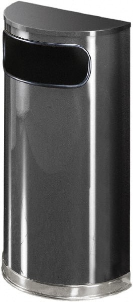 Rubbermaid - 9 Gal Gray Half-Round Decorative Waste Receptacle With Top - Steel, 813mm High x 457.2mm Wide - Exact Tooling
