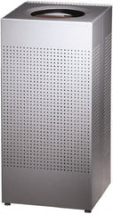 Rubbermaid - 16 Gal Silver Square Decorative Waste Receptacle With Top - Steel, 30" High x 374.65mm Long x 374.65mm Wide - Exact Tooling