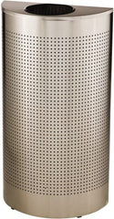 Rubbermaid - 12 Gal Silver Half-Round Decorative Waste Receptacle With Top - Stainless Steel, 32" High x 18" Wide - Exact Tooling
