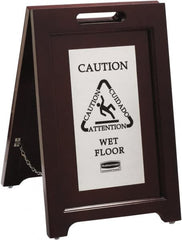 Rubbermaid - Attention/, Caution/, Cuidado/, Wet Floor, 15-1/8" Wide x 22" High, Wood Floor Sign - English/French/Spanish, A-Frame, Black on Silver, For Accident Prevention - Exact Tooling