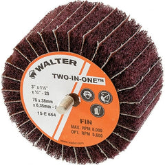 WALTER Surface Technologies - 3" Diam x 1-1/2" Face Width, Fine Aluminum Oxide Nonwoven & Coated Mounted Flap Wheel - 1/4-20 Threaded Mount, 180 Grit, Interleaf, 8,000 Max RPM - Exact Tooling