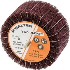 WALTER Surface Technologies - 3" Diam x 1-1/2" Face Width, Extra Fine Aluminum Oxide Nonwoven & Coated Mounted Flap Wheel - 1/4-20 Threaded Mount, 220 Grit, Interleaf, 8,000 Max RPM - Exact Tooling
