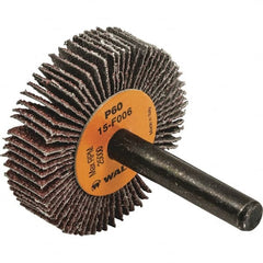 WALTER Surface Technologies - 1" Diam x 3/8" Face Width, Medium Aluminum Oxide Coated Mounted Flap Wheel - 1/4" Shank Mount, 60 Grit, Cloth Backing, 30,000 Max RPM - Exact Tooling