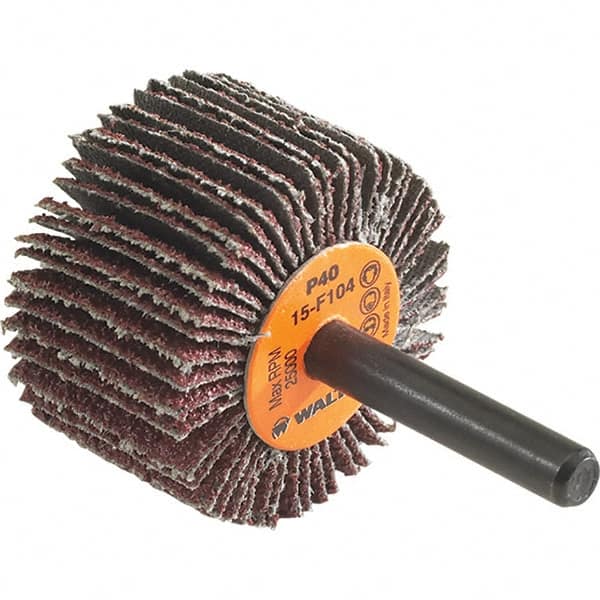 WALTER Surface Technologies - 1-1/2" Diam x 1" Face Width, Medium Aluminum Oxide Coated Mounted Flap Wheel - 1/4" Shank Mount, 60 Grit, Cloth Backing, 25,000 Max RPM - Exact Tooling