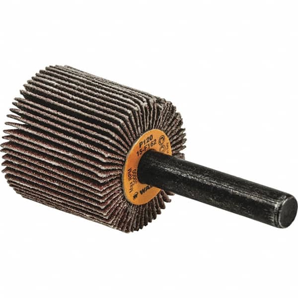 WALTER Surface Technologies - 1-1/2" Diam x 1" Face Width, Very Fine Aluminum Oxide Coated Mounted Flap Wheel - 1/4" Shank Mount, 240 Grit, Cloth Backing, 25,000 Max RPM - Exact Tooling