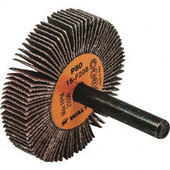 WALTER Surface Technologies - 2" Diam x 3/8" Face Width, Medium Aluminum Oxide Coated Mounted Flap Wheel - 1/4" Shank Mount, 80 Grit, Cloth Backing, 25,000 Max RPM - Exact Tooling