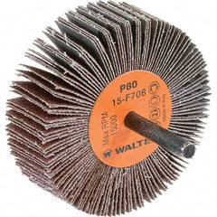 WALTER Surface Technologies - 3" Diam x 1" Face Width, Medium Aluminum Oxide Coated Mounted Flap Wheel - 1/4" Shank Mount, 80 Grit, Cloth Backing, 15,000 Max RPM - Exact Tooling