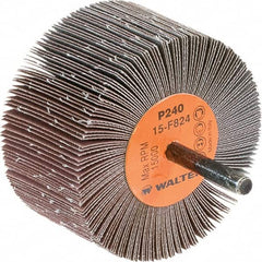 WALTER Surface Technologies - 3" Diam x 1-1/2" Face Width, Very Fine Aluminum Oxide Coated Mounted Flap Wheel - 1/4" Shank Mount, 240 Grit, Cloth Backing, 15,000 Max RPM - Exact Tooling