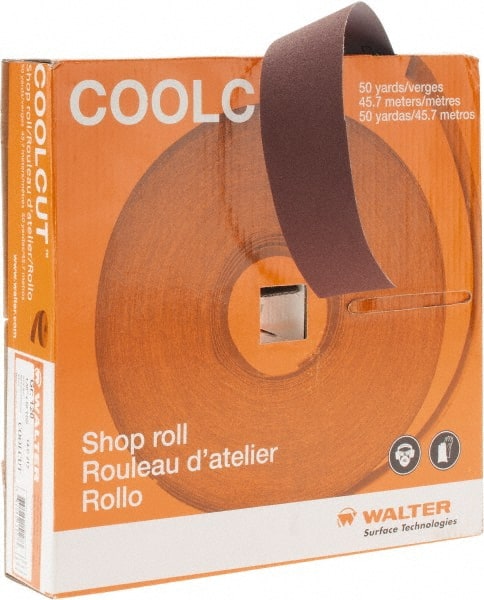 WALTER Surface Technologies - 1-1/2" x 50 Yd 120 Grit Aluminum Oxide Cloth Roll - J Weighted Backing - Exact Tooling