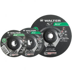 WALTER Surface Technologies - 24 Grit, 7" Wheel Diam, 1/4" Wheel Thickness, Type 27 Depressed Center Wheel - Aluminum Oxide, Resinoid Bond, 8,600 Max RPM - Exact Tooling
