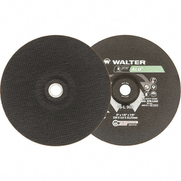WALTER Surface Technologies - 24 Grit, 9" Wheel Diam, 1/8" Wheel Thickness, 7/8" Arbor Hole, Type 27 Depressed Center Wheel - Aluminum Oxide, Resinoid Bond, 6,600 Max RPM - Exact Tooling