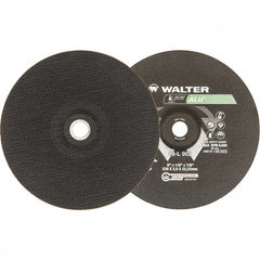 WALTER Surface Technologies - 24 Grit, 9" Wheel Diam, 1/8" Wheel Thickness, 7/8" Arbor Hole, Type 27 Depressed Center Wheel - Aluminum Oxide, Resinoid Bond, 6,600 Max RPM - Exact Tooling