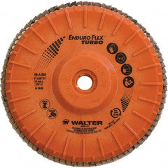 WALTER Surface Technologies - 36 & 60 Grit, 6" Disc Diam, 5/8-11 Center Hole, Type 28 Ceramic Flap Disc - 10,200 Max RPM, Plastic Backing, Arbor Attaching System, Coated - Exact Tooling