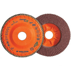 WALTER Surface Technologies - 120 Grit, 6" Disc Diam, 5/8-11 Center Hole, Type 28 Ceramic Flap Disc - 10,200 Max RPM, Plastic Backing, Arbor Attaching System, Coated - Exact Tooling