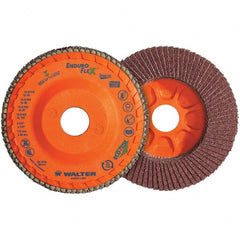 WALTER Surface Technologies - 80 Grit, 5" Disc Diam, 7/8" Center Hole, Type 28 Ceramic Flap Disc - 12,200 Max RPM, Plastic Backing, Arbor Attaching System, Coated - Exact Tooling